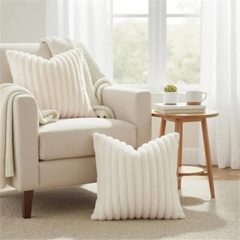 2 Pack Cozy Faux Fur Spring Throw Pillow Covers 18x18 Set of 2